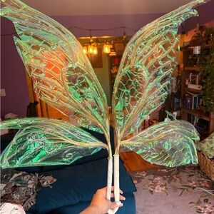 Iridescent Fairy Wings Set - Green/Gold Sheer Wings